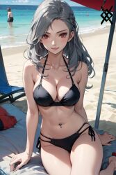 1girls 2024 adult adult_female ai_generated atlus beach bikini breasts female female_only light-skinned_female light_skin long_hair looking_at_viewer nai_diffusion outdoors outside persona persona_5 sae_niijima silver_hair solo stable_diffusion swimsuit wavy_hair