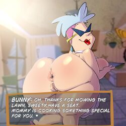 1girls alternate_version_available anus apron big_ass big_butt bunny_bravo cartoon_network english_text glasses huge_ass huge_butt johnny_bravo_(series) light-skinned_female light_skin looking_at_viewer looking_back mature mature_female milf mother naked_apron pokachu_(artist) pussy rear_view text voluptuous voluptuous_female warner_brothers wide_hips