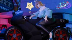 blonde_hair female_only high_heels luma mario_(series) mario_kart motorcycle pianta princess_rosalina