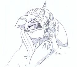 1boy 1girls blush cum cum_on_face cum_on_hoof fellatio friendship_is_magic hoofjob_(forelimbs) horn horse human monochrome my_little_pony oral penis sketch tarreth unicorn zoophilia