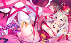 apple_o_archer archbishop bondage breasts chocolate cum cum_on_body cum_on_breasts cum_on_upper_body facial high_heels iroirodesu lying nipples open_mouth panties panty_pull ragnarok_online ribbon ribbon_bondage striped striped_panties tears thighhighs underwear vibrator