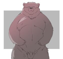 2024 anthro balls bear biped blush flaccid genitals hi_res inunoshippo kemono male male_only mammal moobs penis simple_background slightly_chubby solo