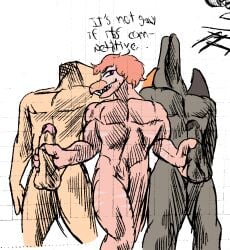 2024 5_fingers alpha_channel anon_(snoot_game) anthro balls banco brown_body brown_scales cavemanon_studios dialogue digital_drawing_(artwork) digital_media_(artwork) dinosaur dromaeosaurid english_text erection fingers genitals goodbye_volcano_high group hair head_crest hi_res holding_penis human human_on_anthro interspecies light-skinned_male light_body light_skin looking_at_viewer male male/male male_on_anthro male_on_human mammal multicolored_body multicolored_scales naser_(gvh) nude nude_anthro nude_human nude_male orange_body orange_hair orange_scales penis pink_body pink_scales pink_stripes prehistoric_species pterodactylus pterosaur purple_eyes reed_(gvh) reptile scales scalie sharp_teeth short_hair simple_background smile snoot_game snout striped_body striped_scales stripes talking_to_viewer teeth text theropod transparent_background trio two_tone_body two_tone_scales velociraptor wings