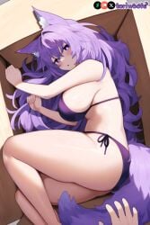 1girls ai_generated big_breasts bikini box breasts cardboard_box curvy cute dog_ears dog_girl doggirl female female_focus female_only highres hips huge_boobs huge_breasts kemonomimi light_skin light_skinned_female long_hair patreon_username petgirl purple_ears purple_eyes purple_hair purple_tail thick_thighs thighs tori toriwoofs watermark wavy_hair white_skin white_skinned_female wide_hips wolf_ears