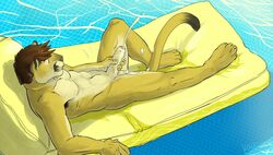 1boy 2012 anthro cougar cum erection feline fur furry hair kirron male male_only masturbation nude orgasm penis pool reclining solo water