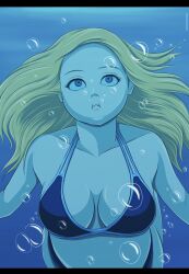 1girls air_bubbles big_breasts bikini blue_eyes breasts geldibson underwater