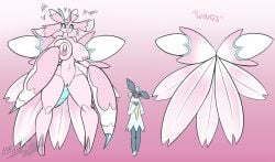 2020 antennae_(anatomy) areola artist_name averting_eyes belly bink_(latiar) blue_sclera blush blush_lines breasts carbink clothed clothing crystal digital_media_(artwork) dress duo female female_symbol flower_petals gender_symbol generation_6_pokemon generation_7_pokemon heart_(marking) heart_symbol hi_res insects larger_female latiar looking_aside looking_at_another looking_down lurantis male male/female_symbol male_symbol mantis markings model_sheet navel neck_tuft nintendo nipples nude open_mouth orchid_(flower) pale_petal_(latiar) pink_body pink_text plant plant_girl plant_monster pokemon pokemon_(species) pupils red_eyes red_sclera sexuality_symbol size_difference smaller_male standing symbol text thick_thighs tuft white_pupils wide_hips wings