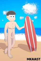 1boy anthro background balls beach feet leaning_on_object male male_only matsuno_osomatsu mkaiast naked naked_male nipples nude osomatsu-kun osomatsu-san outdoor outdoors outside pantless penis shirtless short_hair solo standing summer surfboard