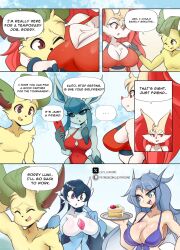 big_breasts bikini braixen bray_(lucyfercomic) breasts cleavage eeveelution female furry glaceon kaito_(inarifox) leafeon lucyfercomic pokemon pokemon_(species) tagme thick_thighs wide_hips