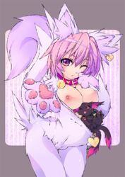 1girls animal_costume animal_ears bell breasts cameltoe cat_costume cat_ears collar female heart jingle_bell kemonomimi_mode nipples purple_eyes purple_hair rin_kaenbyou rin_kaenbyou_(cat) satori_komeiji short_hair solo thigh_gap thighs touhou transpot_nonoko wink