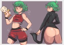 ass ass black_dress booty curly_hair green_hair jersey one-punch_man presenting_hindquarters sportswear tatsumaki zero_dead_zone