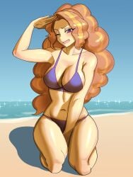 1girls absurd_res adagio_dazzle beach big_breasts bikini breasts cleavage equestria_girls female female_only friendship_is_magic hasbro hi_res highres iojknmiojknm my_little_pony navel outdoors purple_bikini solo solo_female water