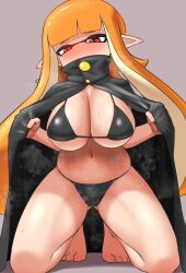 1girls agent_3_(splatoon) alternate_breast_size ass_visible_through_thighs bikini breasts female hi_res inkling inkling_girl large_breasts light-skinned_female light_skin long_hair navel nintendo nobunagapero orange_hair splatoon splatoon_(series) sweat tentacle_hair thick_thighs wide_hips