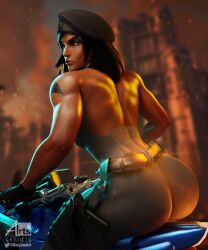 3d ass bike black_eyes black_hair blender dark-skinned_female dark_skin female genjitsu_art high_resolution lipstick_mark muscle muscular_female overwatch overwatch_2 pharah riding self_upload