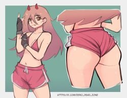 bikini_top blonde_hair booty booty_shorts chainsaw_man cute fat_ass horns long_hair pawg power_(chainsaw_man) red_horns short_shorts underbutt zero_dead_zone