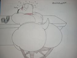 ass bar barstool big_ass big_butt brian_griffin canine collar color dialogue domestic_dog drawing_on_paper drunk family_guy furry ludoroo stool tagme tail traditional_art traditional_media_(artwork) wallarudo white_fur