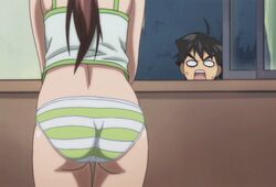 1boy animated ass ass_shake back brown_hair camisole long_hair lowres male mitsuki_sohara panties ponytail sakurai_tomoki screencap sora_no_otoshimono striped striped_panties underwear