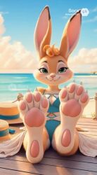 ai_generated beach feet feet_fetish feet_focus female female_anthro female_focus female_only foot_play footfetish furry furry_ears furry_female furry_only green_eyes paws rabbit rabbit_ears rabbit_girl video
