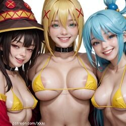 1girls 2d 3d 3girls ai_generated animated aqua_(konosuba) areola_slip bare_shoulders belt_collar bikini black_collar black_hair blonde_hair blue_eyes blue_hair blush bra breasts breasts_apart brown_hair brown_headwear button_eyes choker closed_mouth collar collarbone covered_nipples darkness_(konosuba) detached_sleeves female freckles green_eyes grin hair_between_eyes hair_ornament hair_rings hat kono_subarashii_sekai_ni_shukufuku_wo! konosuba large_breasts long_hair looking_at_viewer medium_breasts megumin micro_bikini mp4 multiple_females multiple_girls navel no_sound parted_lips petite pink_lips ponytail realistic red_eyes short_hair sidelocks simple_background single_hair_ring skinny small_breasts smile stomach string_bikini sweat swimsuit teeth underboob upper_body video web_address wet white_background witch_hat x_hair_ornament xxai yellow_bikini