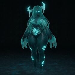 3d ai_generated artist_request black_skin cyan_eyes cyan_hair female horns huge_legs long_hair minecraft monster_girl r63 rule_63 warden_(minecraft) warden_woman_(minecraft)