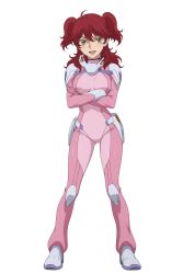ai_generated female_villain freckles freckles_on_face ginger ginger_female ginger_hair gundam gundam_00 hair_between_eyes hazel_eyes large_breasts mecha_pilot_suit mobile_suit_gundam nena_trinity pilot_suit tagme twintails twintails_(hairstyle) villainess yellow-eyed_female yellow_eyes