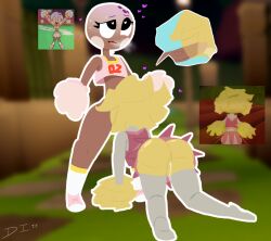 2girls ass bottomless character_request dibuinsano_(artist) female futanari intersex no_lineart oral penis pussy reference_image roblox roblox_game simple_background skirt tagme thighs