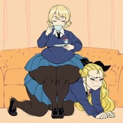 ai_generated assam_(girls_und_panzer) bbw blush darjeeling gigantic_ass gigantic_butt gigantic_thighs girls_und_panzer hyper hyper_ass hyper_butt hyper_genitalia hyper_thighs robbiecleangens school_uniform schoolgirl thick_thighs wide_hips