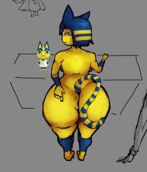1girls :< animal_crossing ankha looking_at_viewer looking_back spreading_own_ass tagme unamused yellow_fur