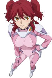 ai_generated female_villain freckles freckles_on_face ginger ginger_female ginger_hair gundam gundam_00 hair_between_eyes hazel_eyes large_breasts mecha_pilot_suit mobile_suit_gundam nena_trinity pilot_suit tagme twintails twintails_(hairstyle) villainess yellow-eyed_female yellow_eyes