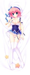 areolae blue_eyes bow bra breasts corset dakimakura female frills gathers hat high_resolution himezono_risa lingerie lying mitha mound_of_venus necktie nipple_slip nipples open_clothes open_shirt panties panty_pull pink_hair ribbon shirt short_hair underwear undressing yuyukana