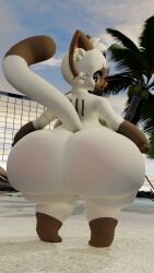 anthro ass beach big_butt blue_eyes domestic_cat eejacee eyewear felid feline felis fur futanari glasses hands_on_hips hi_res huge_butt hyper hyper_butt intersex jay_(eejacee) looking_at_butt looking_back looking_down looking_pleasured male male/male mammal multicolored_body multicolored_fur net palm_tree paws plant rear_view red_eyewear red_glasses sand sea short_stack siamese solo standing tail tree two_tone_body two_tone_fur volleyball_net warm_lighting water whiskers wide_hips