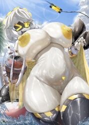 1girls alternate_version_available beach beach_background big_breasts big_nipples breasts epokguyz female female_focus female_only glitch_productions gray_hair inverted_nipples murder_drones palm_tree pussy sega small_pussy sonic_(series) tail thick_thighs tongue_out tummy v_(murder_drones) yellow_eyes