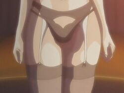 animated animated_gif breasts brown_stockings cleavage discipline:record_of_a_crusade garter_belt huge_breasts large_breasts lingerie matsuno_kaori mature mature_female milf nipples panties purple_hair screencap screenshot stockings teacher underwear undressing