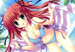 bikini dengeki_hime mitha nanawind pointy_chin red_hair swimsuit takasaki_honoka yuyukana