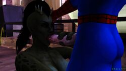 1boy 1girls 3d crossover drakansix777 drsix777 fellatio female interspecies male marvel marvel_comics monster_girl mortal_kombat mortal_kombat_(2011) oral oral_sex partial_male penis peter_parker sheeva sheeva_(mk9) shokan source_filmmaker spider-man spider-man_(series)