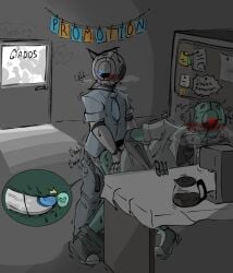 aperture_laboratories aperture_science backshots big_bottom big_bottom_small_top big_penis blue_eyes celebration clank_clank_clank coffee coffee_maker coworkers cuntboy dark_room deep_penetration dripping_pussy from_behind g_spot gay gay_sex glados glowing_eyes grady grady_(aperture_desk_job) heavy_blush heavy_breathing humanoid indoors inside_view intersex knees_together_feet_apart manager mentor moaning office orgasm orgasm_face pants_down party penis penis_in_pussy portal_(series) portal_2 promotion public public_sex public_use pussy quiet_moan red_eyes robot robot_boy shaking sketchy steamy_breath sweaty_body table table_sex trying_not_to_cum trying_to_be_quiet vagina vaginal_penetration wheatley work_uniform