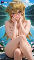 1girls 2025 ai_assisted ai_generated alexis_rhodes anime artist_name asuka_tenjoin beach blonde_hair blue_sky breasts bust cloud crossed_legs explicit female flower head_rest hi_res high_quality high_resolution highres lily_(flower) lily_pad long_hair looking_at_viewer lotus nude outdoors patreon patreon_username petals pink_flower rose sitting sky skypassion smile solo stable_diffusion water watermark white_flower yu-gi-oh! yu-gi-oh!_arc-v yu-gi-oh!_gx