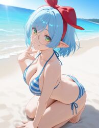 ai_generated bikini blue_striped_bikini boobs breasts elf elf_ears elf_female elf_futa indie_virtual_youtuber keisha_callie sexy striped_bikini tits vtuber