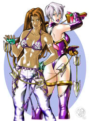 2girls ass brazilian brazilian_female breasts british british_female christie_monteiro crossover dark-skinned_female dark_skin female female_only human isabella_valentine latina long_hair multiple_girls namco redbone soul_calibur sword tekken weapon