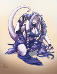 anthro blue_theme braids breasts chaosie cyborg dominatrixsparkles erection feline futanari herm intersex kneeling multi_arm multi_limb penis raised_tail sitting smile stockings trap western_art