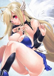 ass astraea astraea_(sora_no_otoshimono) blonde_hair breasts detached_sleeves large_breasts legs long_hair megumi_yakiniku nipples panties red_eyes sora_no_otoshimono underwear white_panties wings