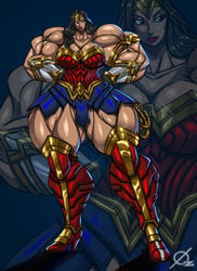 1girls big_muscles dc_comics extreme_muscles female huge_muscles muscles muscular_female osmar-shotgun simple_background solo thick_thighs wonder_woman wonder_woman_(series)