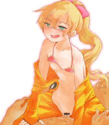 billy_the_kid_(eiyuu_senki) blonde_hair cum cum_inside eiyuu_senki flat_chest green_eyes kinosaki ponytail ribbon sex