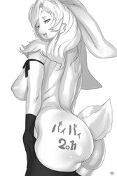 anthro ass big_ass breasts female fur furry furry_only greyscale kitsunenone lagomorph looking_at_viewer monochrome rabbit solo