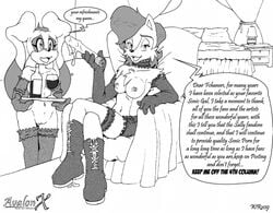 2girls alcohol anthro anthro_only archie_comics artist_signature aval0nx boots breasts choker cream_the_rabbit dialogue dildo dominatrix elbow_gloves english_text exposed_breasts eyelashes eyeliner female female_only femdom femsub frills fur furry furry_only garter lingerie looking_at_viewer lube makeup medium_breasts medium_hair monochrome navel nipples nude panties pussy pussy_juice sally_acorn sega sex_toy slave sonic_(series) sonic_the_hedgehog_(archie) sonic_the_hedgehog_(comics) sonic_the_hedgehog_(series) speech_bubble squirrel stockings text wine yuri