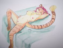 anthro breasts feline female fur furry lillian looking_at_viewer nude oli_snowpaw pinup pussy solo