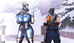 1boy 1girls 3d breasts cameltoe cup4eney edit edited female fempyro gas_mask gift huge_breasts human human_female human_male human_only male mask masked masked_female masked_male nipple_bulge pokies pyro pyro_(team_fortress_2) rule_63 snow tagme team_fortress_2