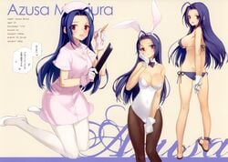 animal_ear ass black_legwear blue_hair breasts bunny_ear bunnysuit female gloves idolmaster large_breasts leotard long_hair miura_azusa nurse ooyari_ashito open_mouth pantyhose red_eyes thighs white_legwear