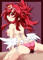 ass bikini buttjob cum cum_on_ass cum_on_body cum_on_lower_body female grinding outercourse panties penis pink_panties red_eyes red_hair reku shinrabanshou shiten_rekka_karin swimsuit underwear wings