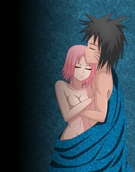 blanket female human male naruto naruto:_road_to_ninja ninja nude pink_hair sakura_haruno sleeping straight uzumaki_menma